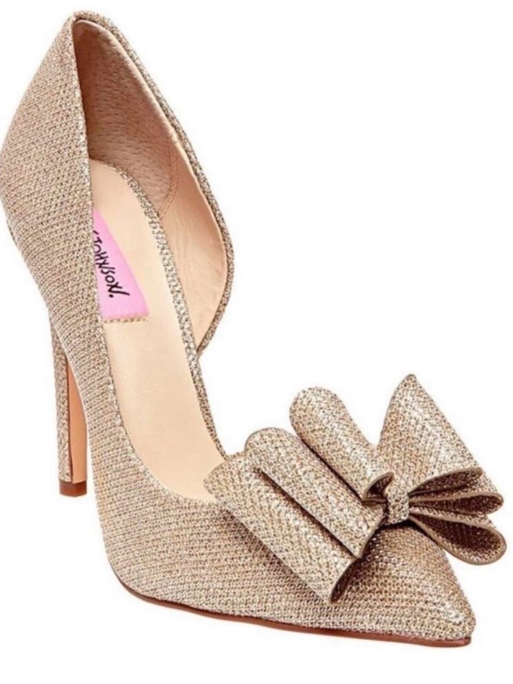 Betsey Johnson Gold Glitter Pointed Toe Bow Stiletto Pumps
